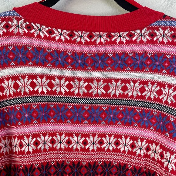Lane Bryant Womens Plus 18/20 Cardigan Sweater Red Fair Isle Cotton Blend Knit - Picture 11 of 11
